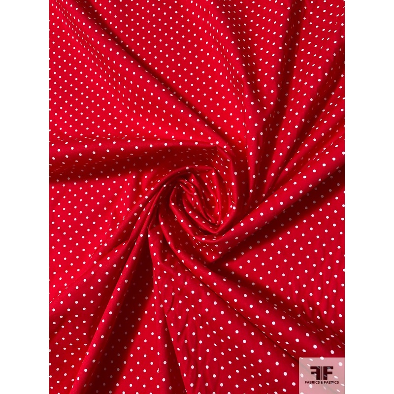 Ditsy Polka Dot Printed Stretch Cotton Poplin – Red / White Fabric by the Yard
