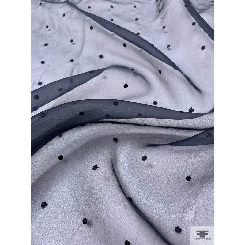 Dot Embroidered Silk Organza – Navy Fabric by the Yard