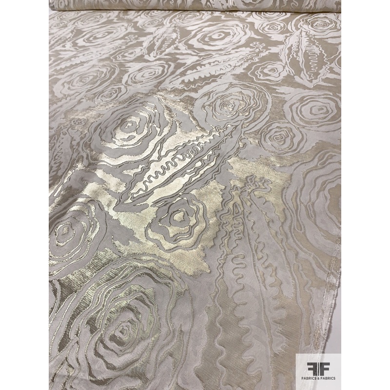 Italian Abstract Soft Metallic Jacquard Brocade – Electrum / Off-White Fabric by the Yard