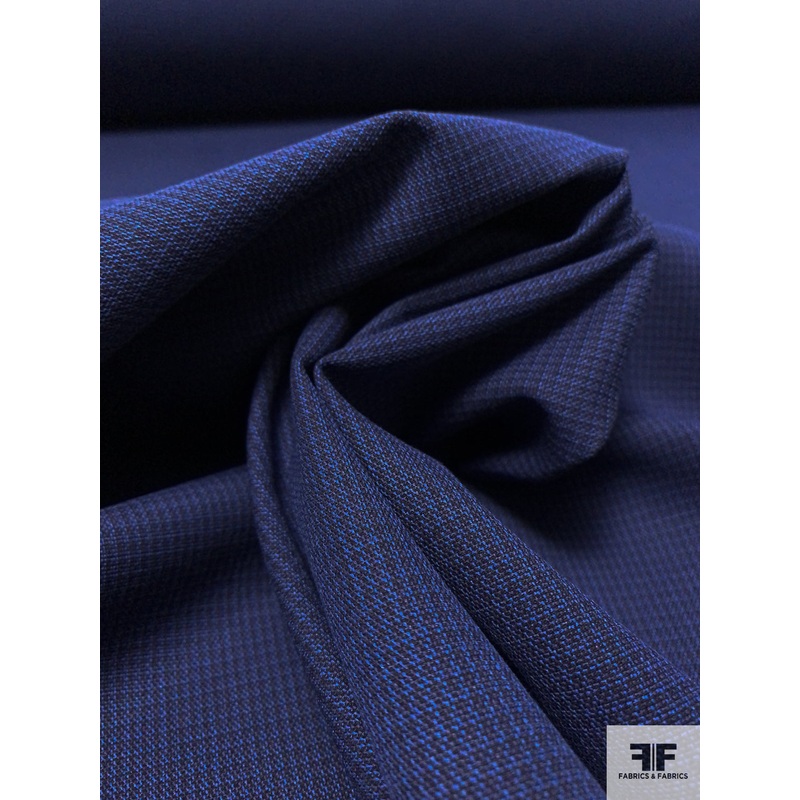 Italian Micro Check Cotton Suiting – Navy Blue / Black Fabric by the Yard