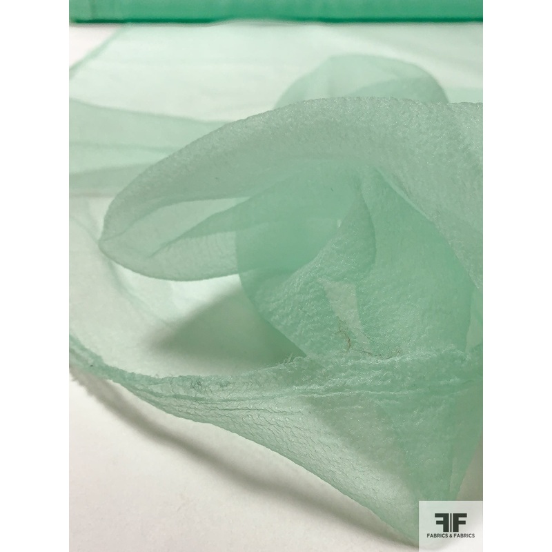 Italian Solid Crinkled Polyester Organza – Seafoam Green Fabric by the Yard