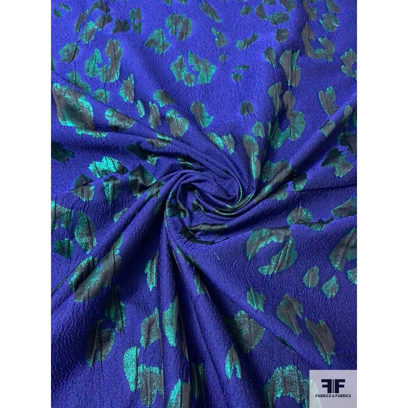 Jason Wu Italian Animal Pattern Textured Metallic Jacquard Brocade – Royal Blue / Sparkly Green / Black Fabric by the Yard