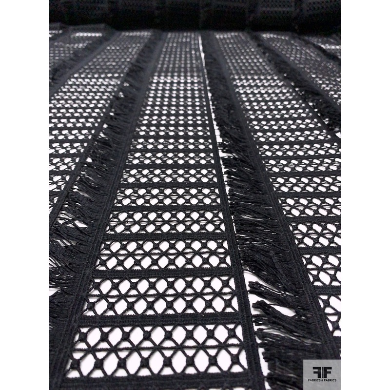 Novelty Fringe Striped Guipure Lace – Black Fabric by the Yard