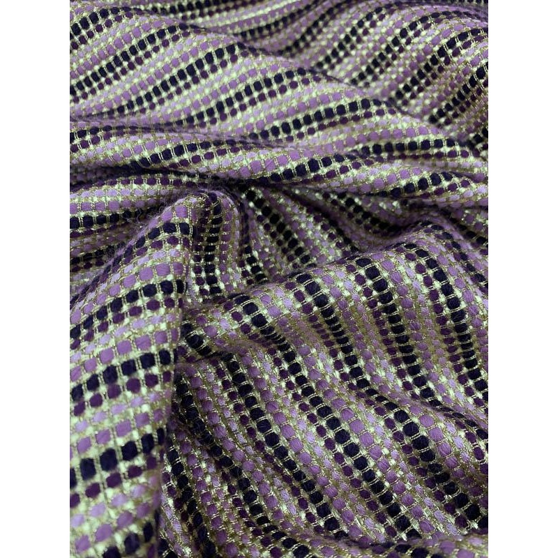 Timeless Striped Woven Wool Blend Tweed – Metallic Gold / Purple Fabric by the Yard