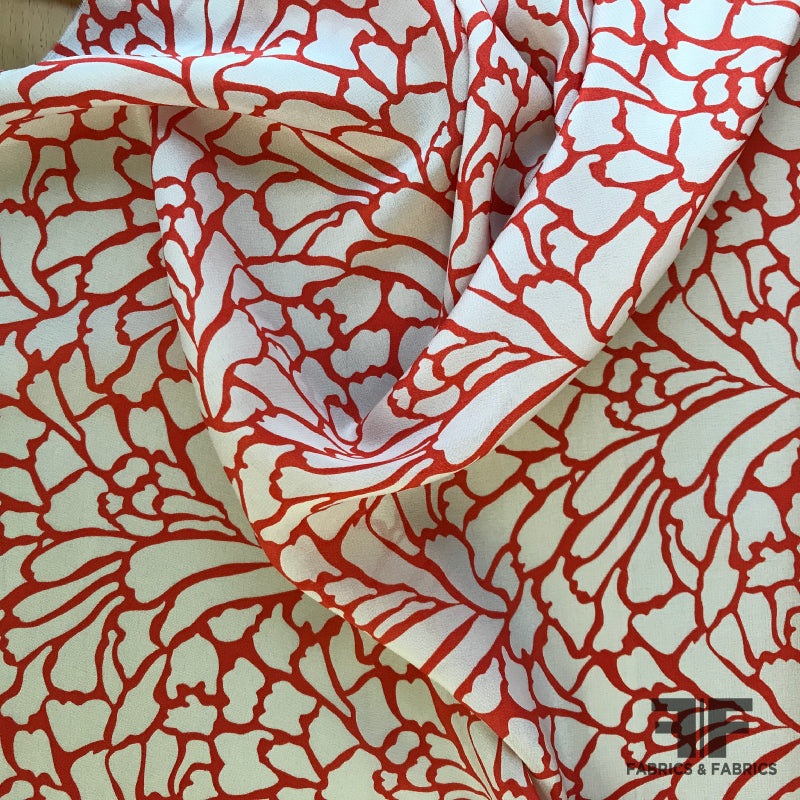Abstract Silk Crepe de Chine – Red/Off-White Fabric by the Yard