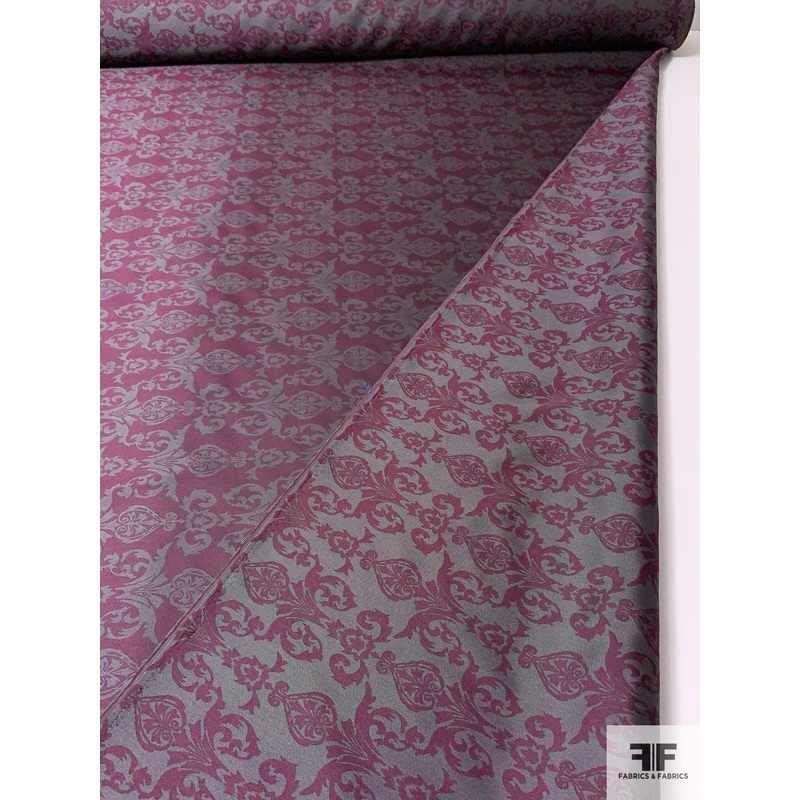 Damask Pattern Brocade – Plum / Steel Grey Fabric by the Yard