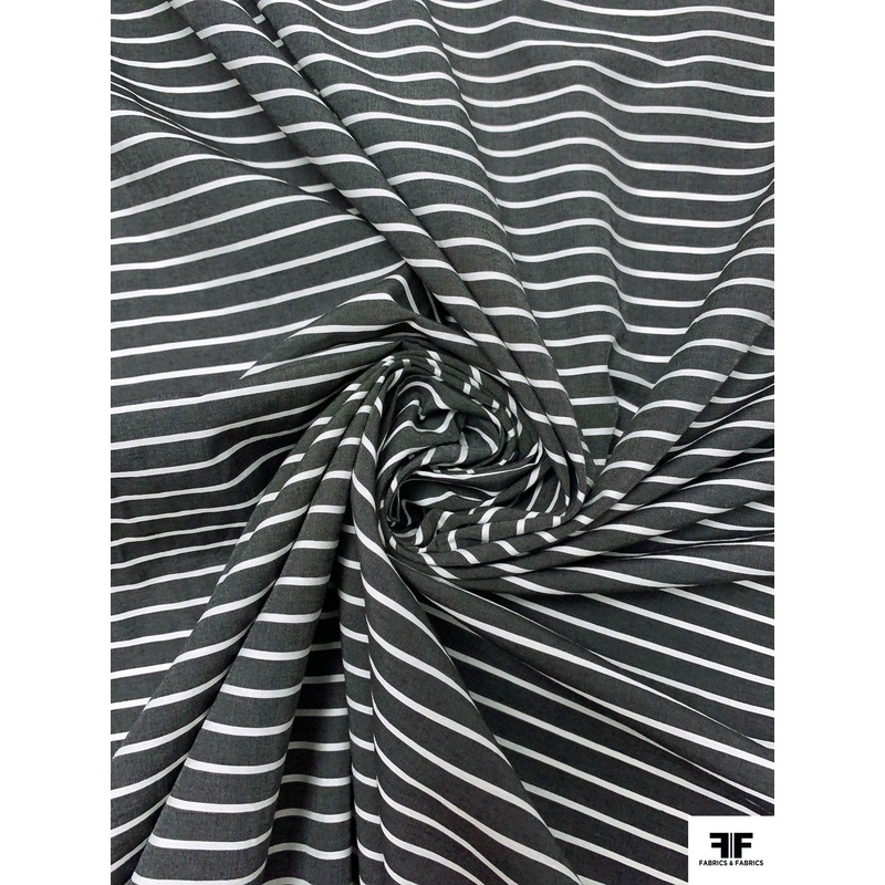 Italian Horizontal Striped Yarn-Dyed Cotton-Silk Shirting – Soft Black / White Fabric by the Yard