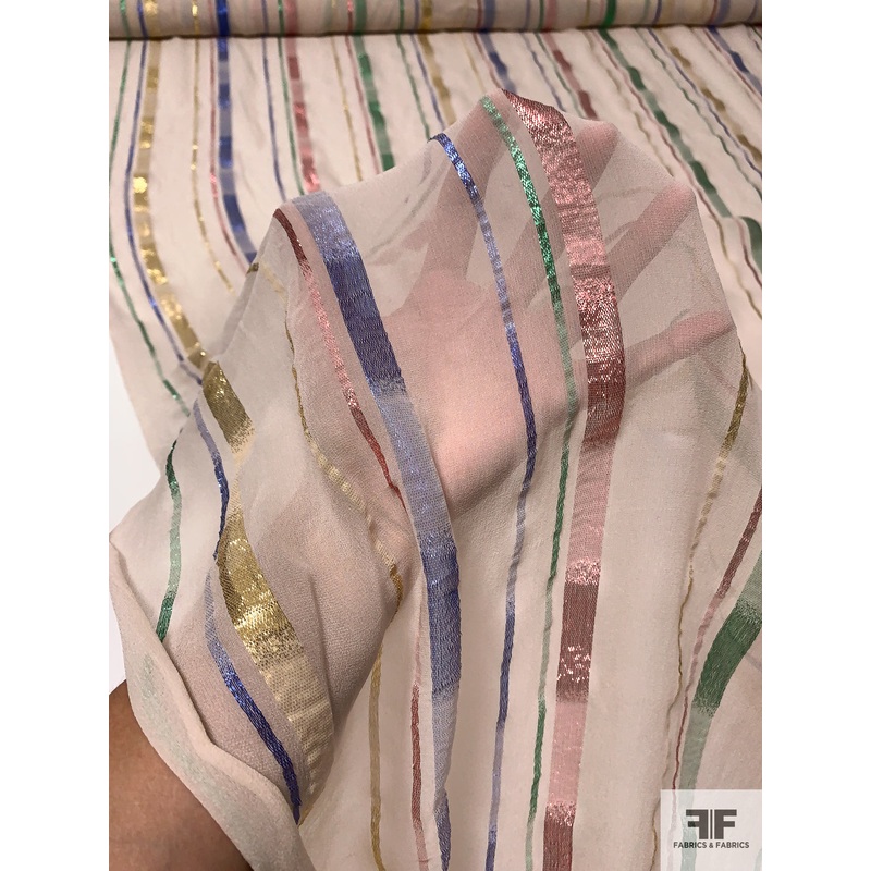 Italian Multicolor Lurex Striped Silk Chiffon – Nude-Blush / Multicolor Fabric by the Yard