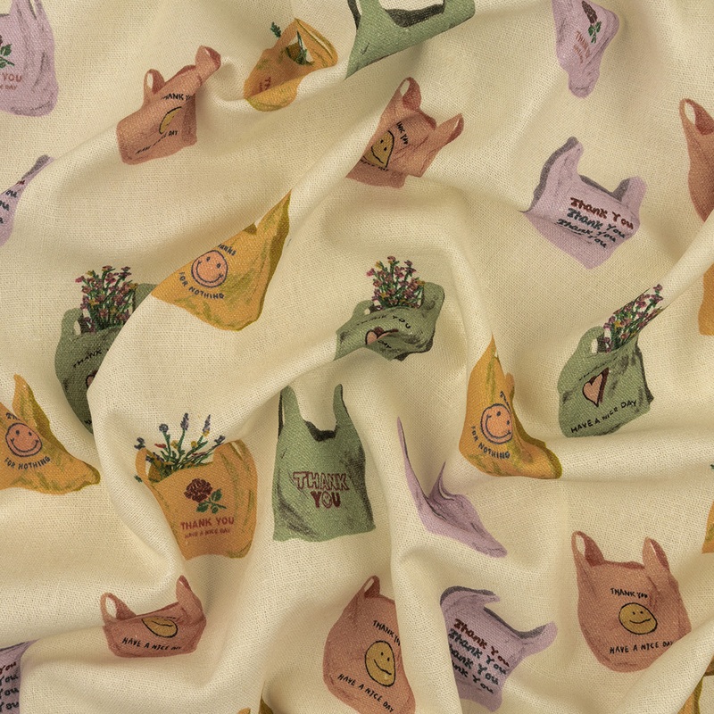 Linen and Rayon Woven – Purple, Yellow and Green Shopping Bags – Come Again Soon Print – Mood Exclusive Wisteria Collection