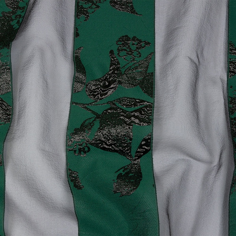 Metallic Black and Dark Green Floral Luxury Brocade with Sheer Stripes