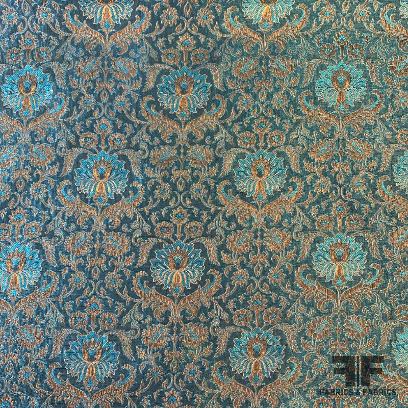 Metallic Renaissance Jacquard Brocade – Teal/Gold Fabric by the Yard