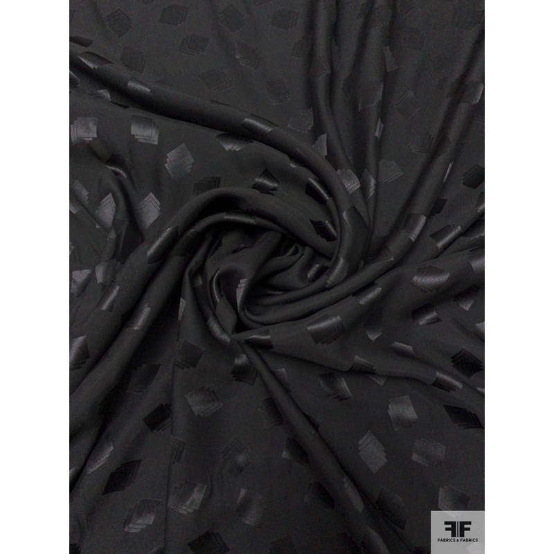Squares on Squares Jacquard Silk Charmeuse – Black Fabric by the Yard