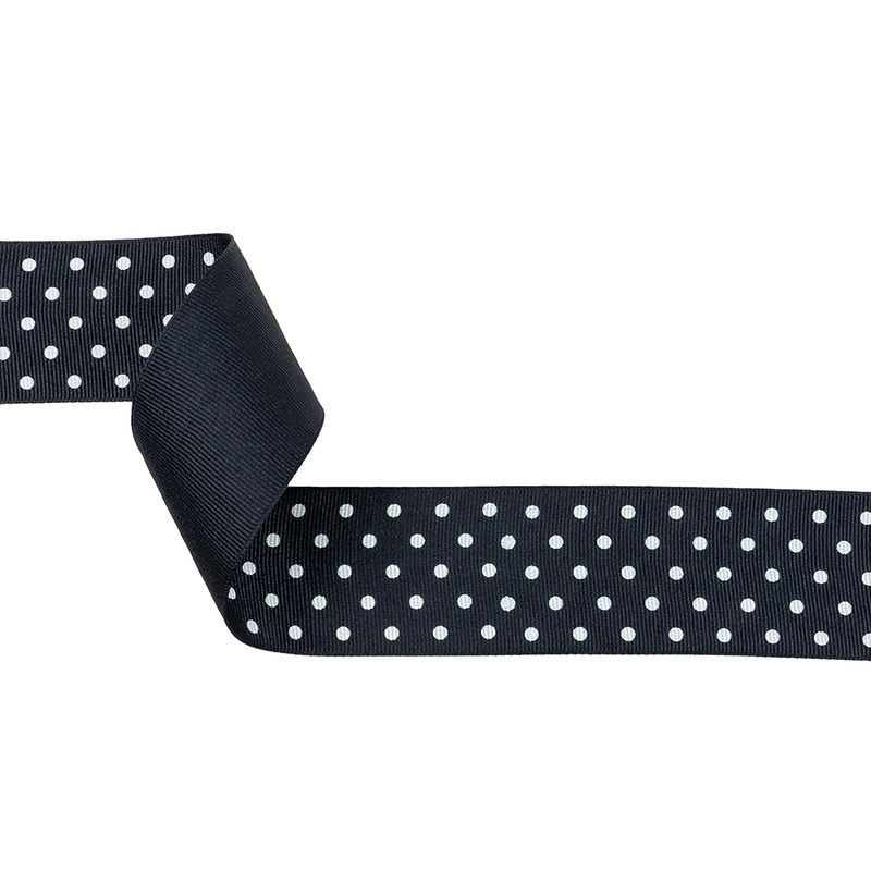 Total Eclipse and White Polka Dots Grosgrain Ribbon – 1.625″