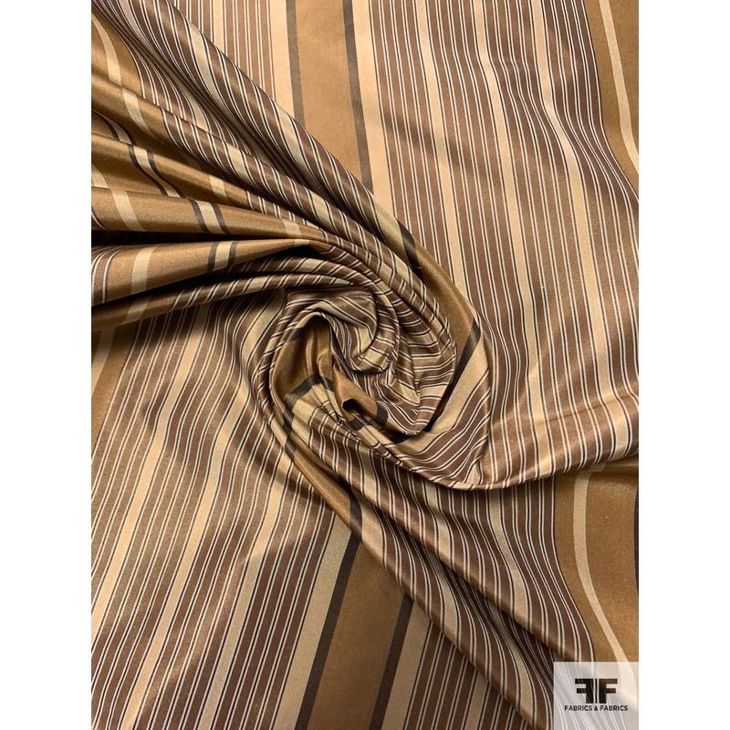 Vertical Striped Yarn-Dyed Silk Taffeta – Antique Gold / Brown / Beige Fabric by the Yard