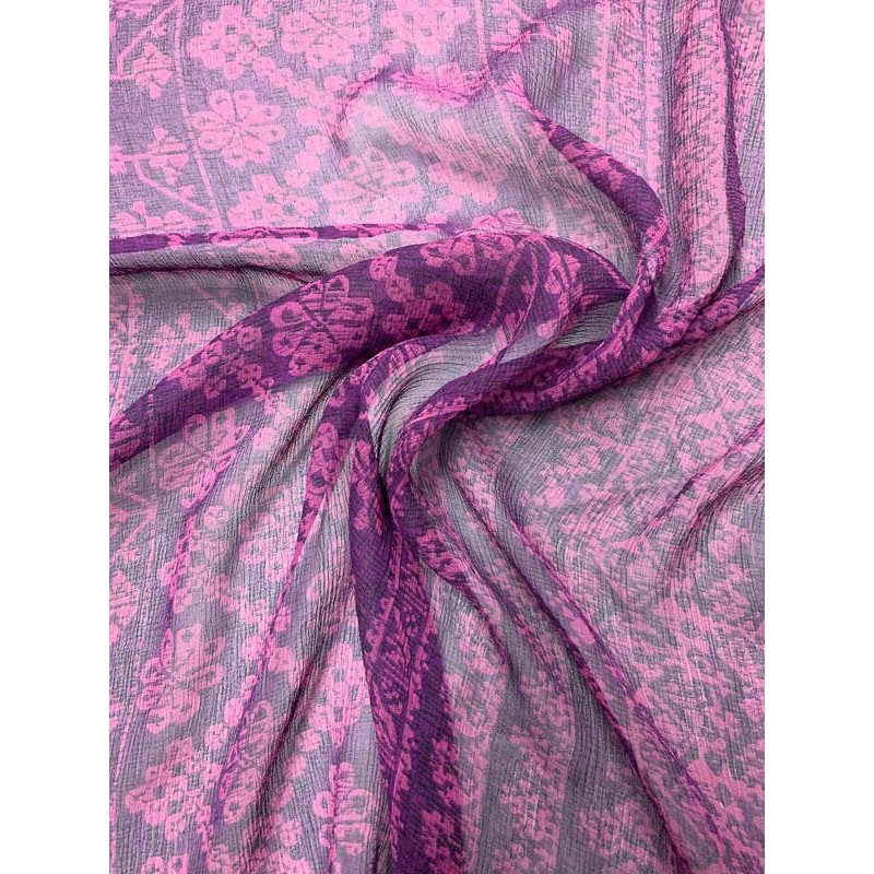 Bohemian Floral Printed Crinkled Silk Chiffon – Purple Fabric by the Yard
