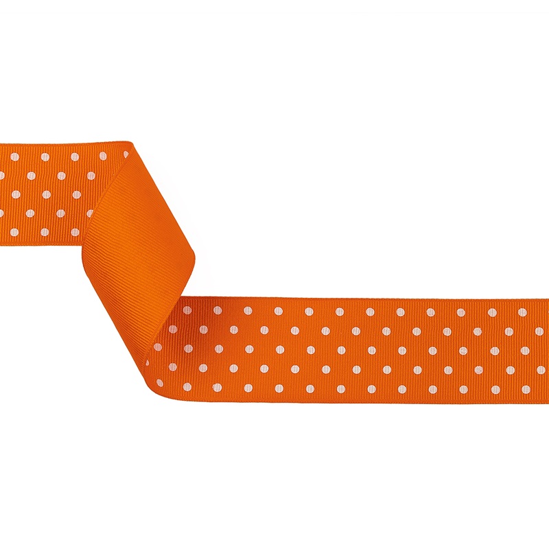 Carrot and White Polka Dots Grosgrain Ribbon – 1.625″
