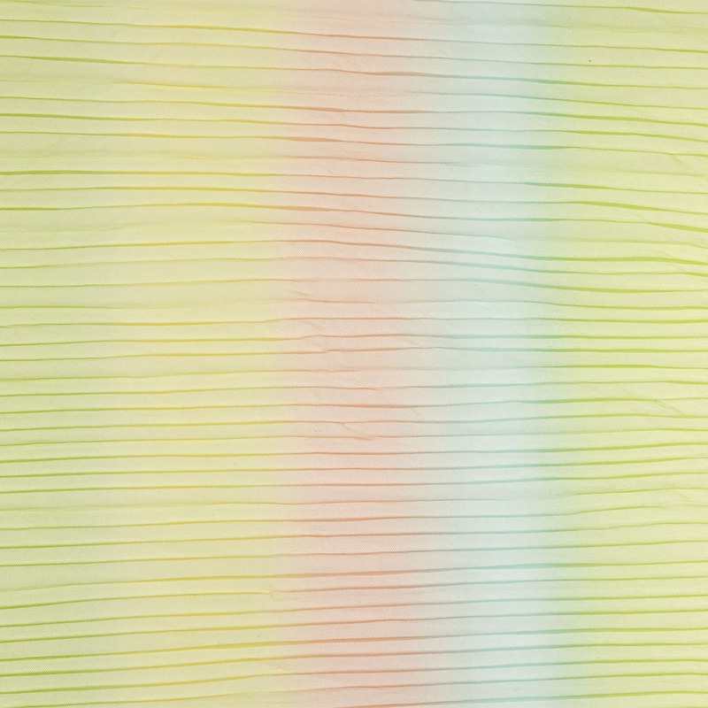 Green, Yellow and Orange Ombre Stripes Pleated Tulle
