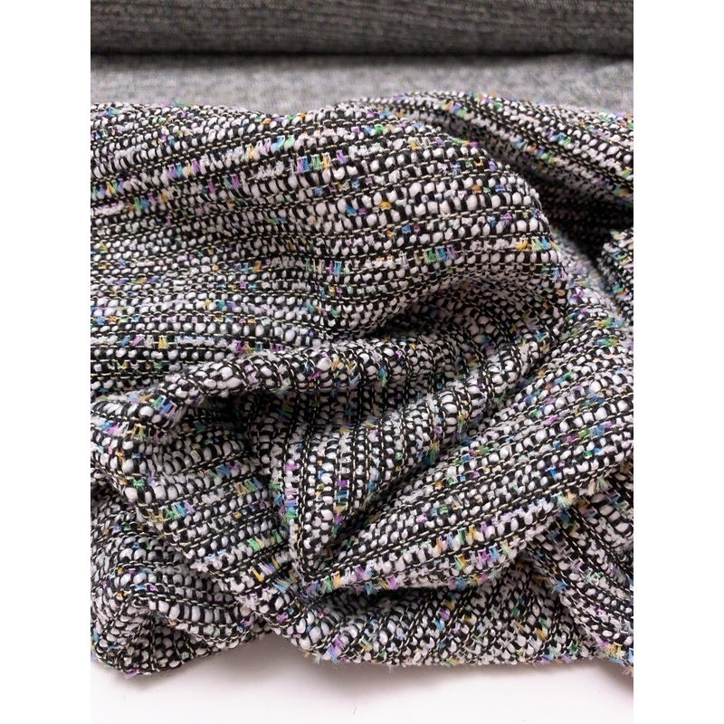 Novelty Tweed Suiting with Lurex Fibers – Black / White / Multicolor Fabric by the Yard