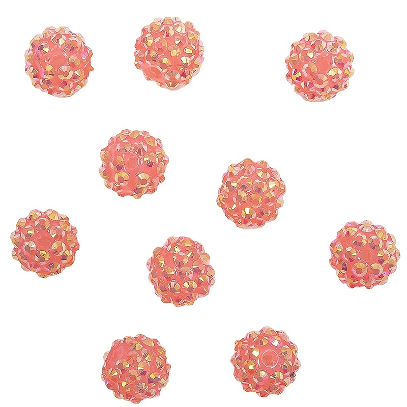 Pink AB Rhinestone and Resin Faceted 14mm Beads – 10pc