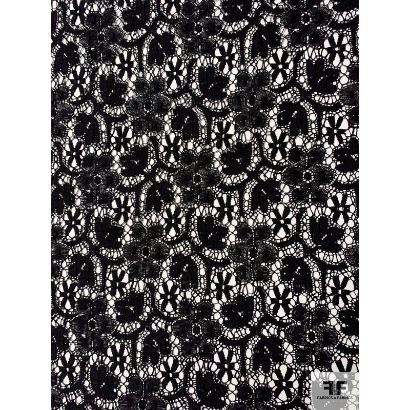 Playful Floral Crochet Lace – Black Fabric by the Yard