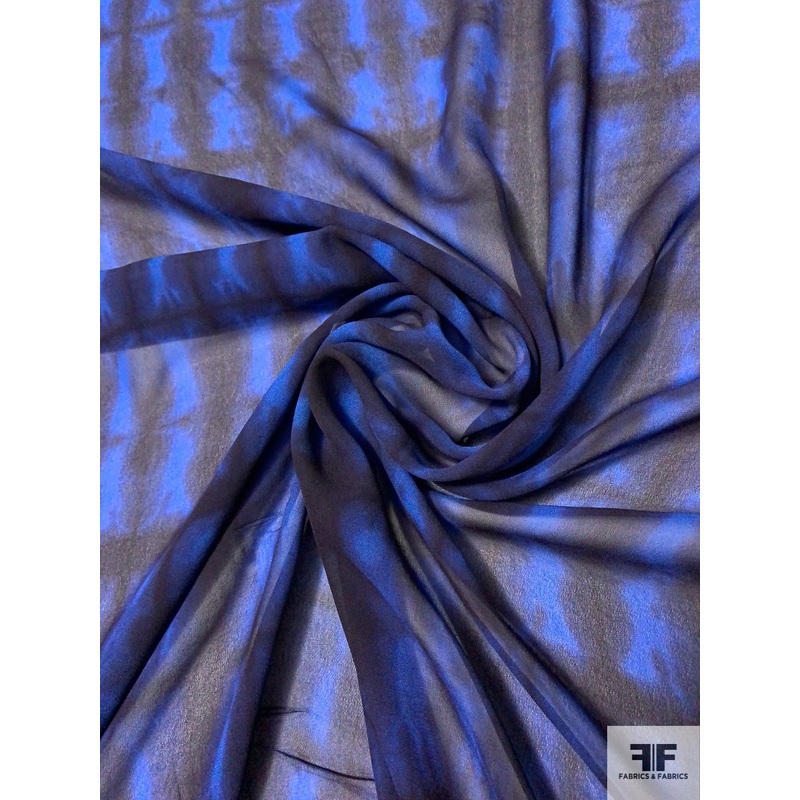 Tie-Dye Printed Rayon Chiffon-Georgette – Navy / Royal Blue Fabric by the Yard