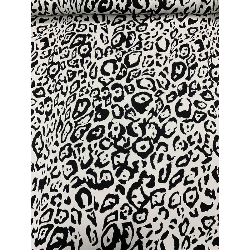 Animal Pattern Matte-side Printed Stretch Silk Charmeuse – Black / White Fabric by the Yard