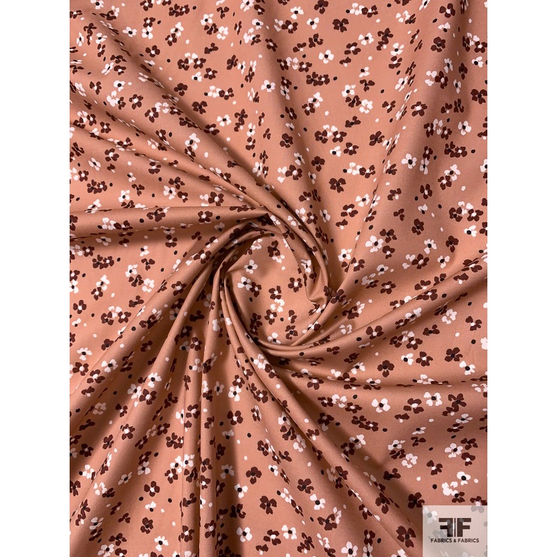 Ditsy Floral Printed Stretch Cotton Poplin – Tan / Brown / White / Black Fabric by the Yard