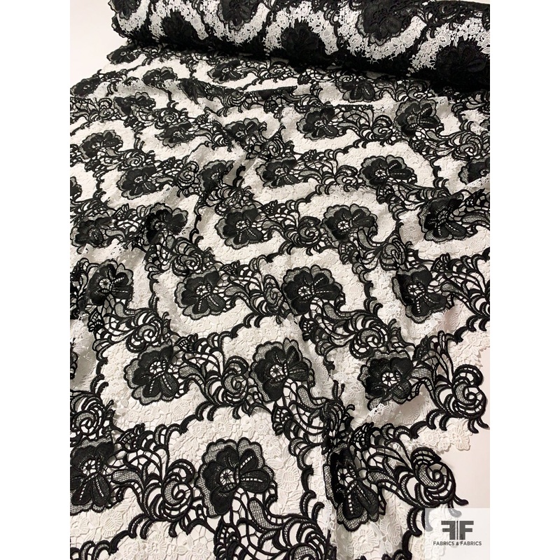 Floral Fanfare Guipure Lace – Black / White Fabric by the Yard