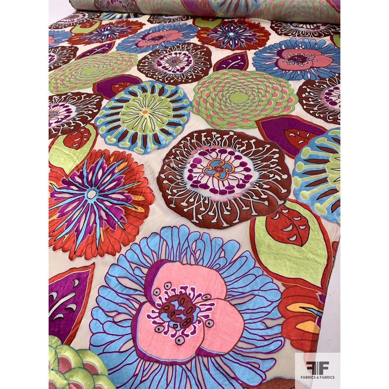 Floral Tentacles Printed Satin Burnout Silk Chiffon – Multicolor Fabric by the Yard