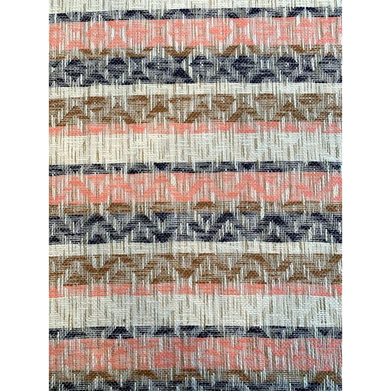French Ethnic Inspired Raffia-Like Cotton Blend Suiting – Cream / Coral / Navy / Caramel Fabric by the Yard
