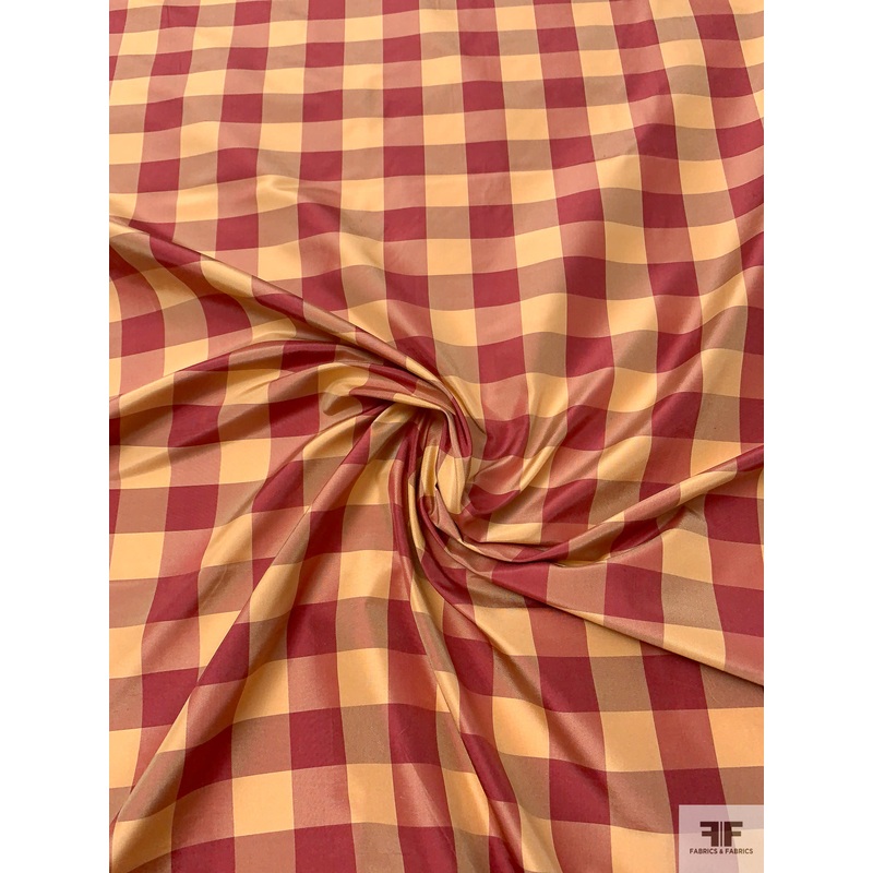 Gingham Yarn-Dyed Silk Taffeta – Dusty Rose Pink / Nude Fabric by the Yard