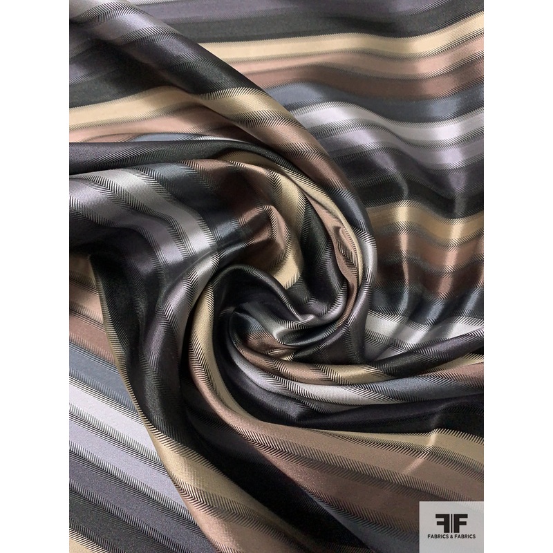 Horizontal Striped Silk Necktie Jacquard Brocade – Greys / Tan / Brown Fabric by the Yard