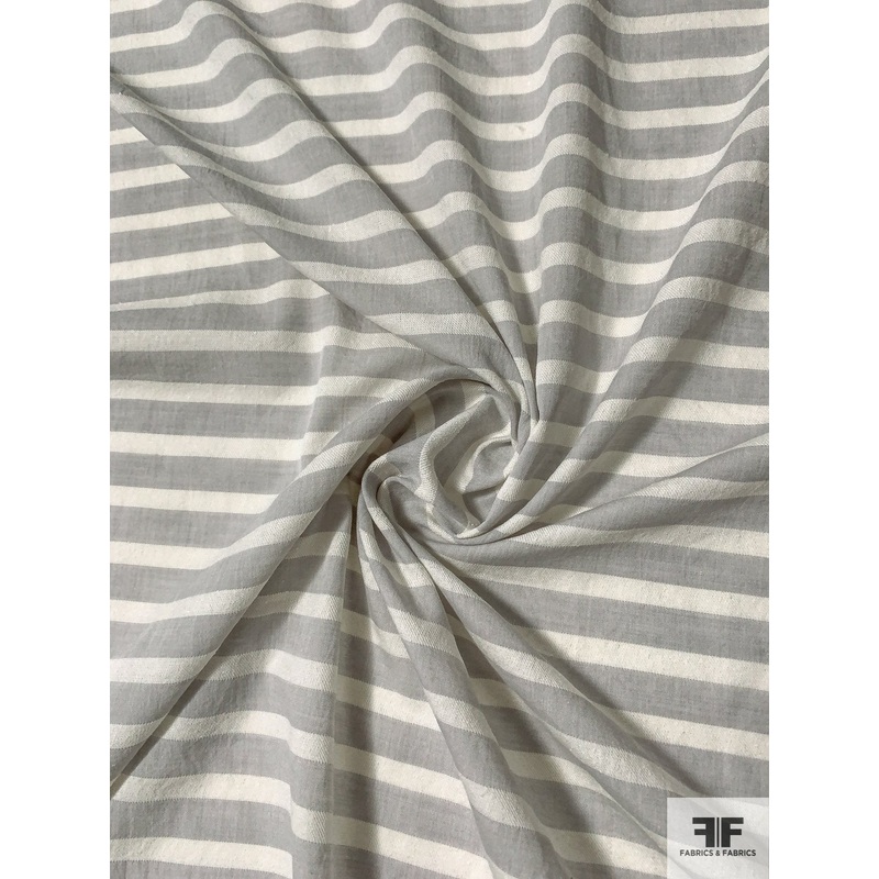 Horizontal Yarn-Dyed Striped Cotton Poly Voile – Earth Grey / Ivory Fabric by the Yard