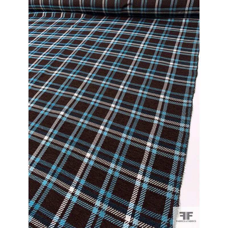 Italian Plaid Chenille-Feel Jacket Weight – Brown / Turquoise / Teal / White Fabric by the Yard