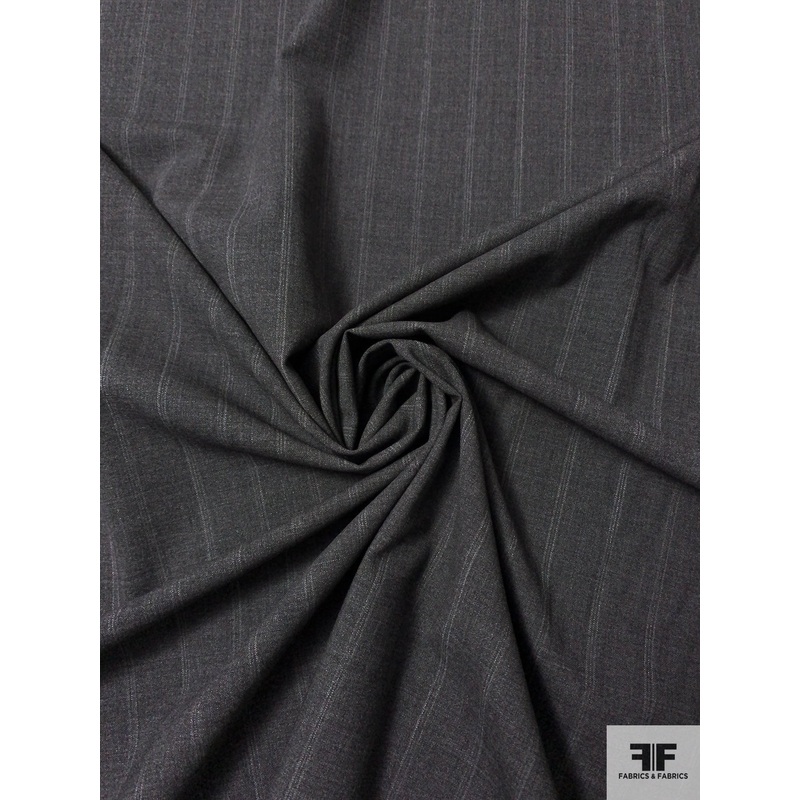 Italian Vertical Striped Wool Suiting – Dark Grey Fabric by the Yard
