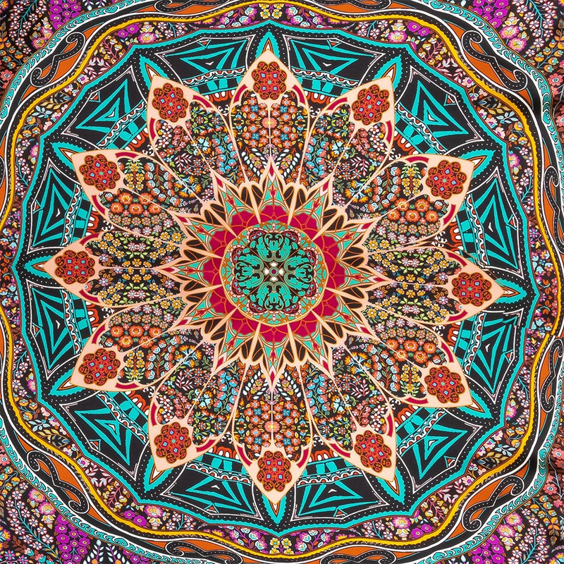 Mood Exclusive Italian Red, Green and Pink Medallion Silk Charmeuse Panel