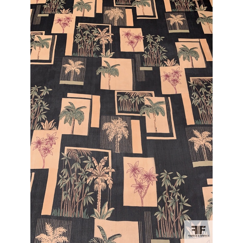 Palm Trees and Rectangles Printed Silk Chiffon – Tan / Black / Berry / Sage Fabric by the Yard