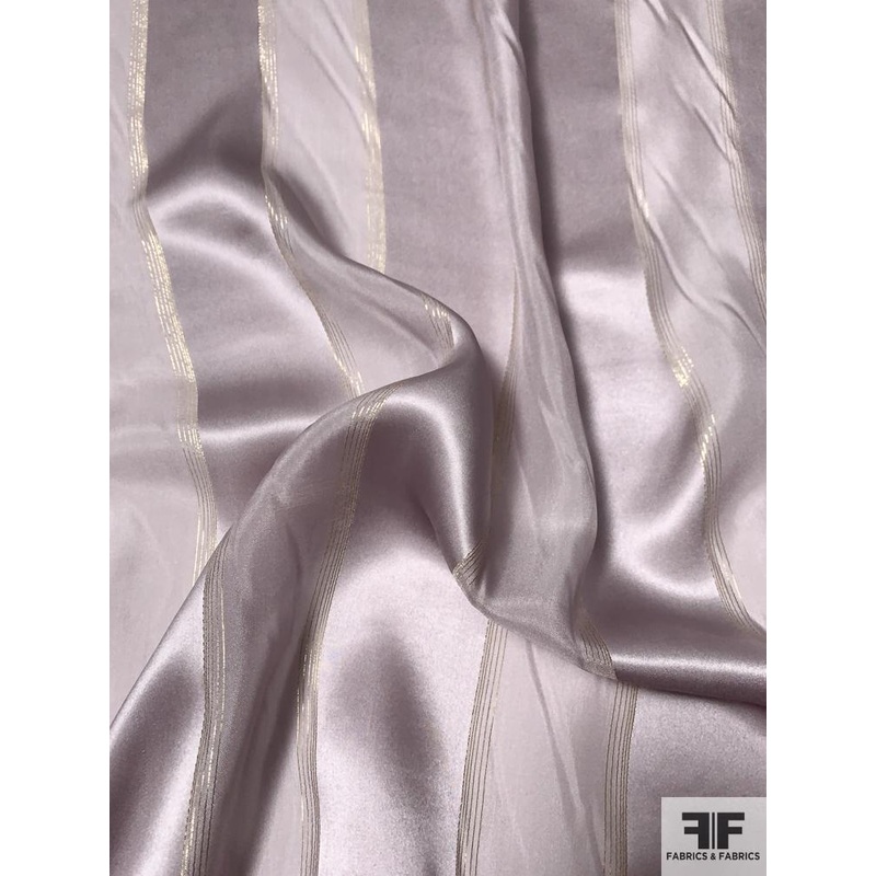 Satin Striped Silk Chiffon with Fine Gold Lurex Stripes – Dusty Purple / Gold Fabric by the Yard