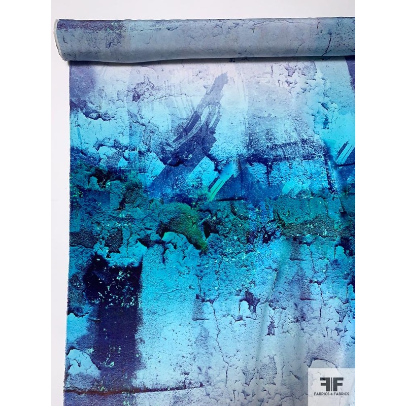 Abstract Printed Silk Crepe de Chine – Turquoise / Purple / Green Fabric by the Yard