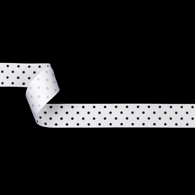Bright White and Moonless Night Polka Dots Grosgrain Ribbon – 1″