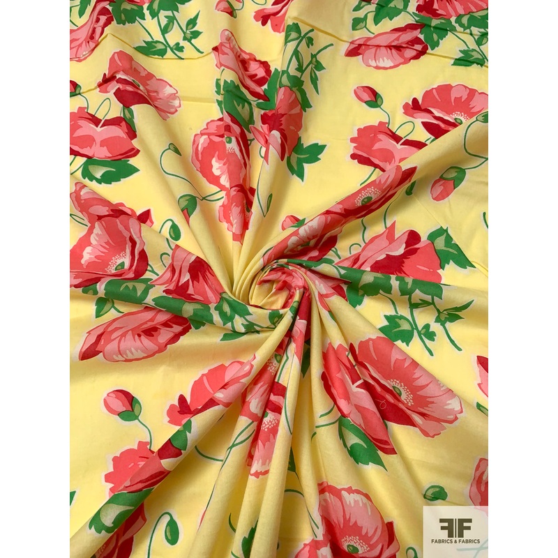 Floral Printed Cotton Lawn – Yellow / Green / Pinks Fabric by the Yard