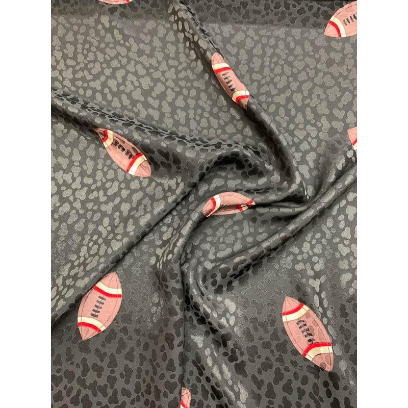 Football Printed Silk Jacquard – Black / Brown Fabric by the Yard