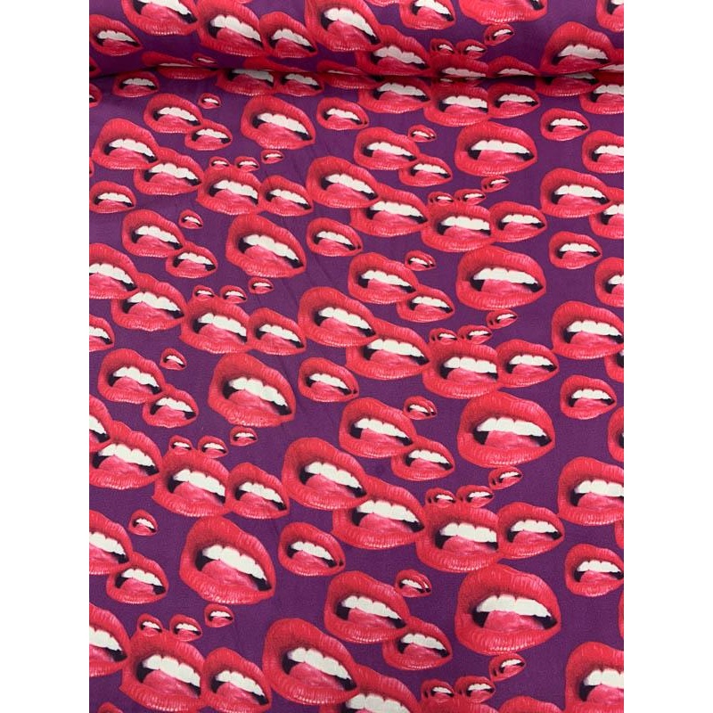 Luscious Lips Printed Silk Twill – Magenta / Purple Fabric by the Yard