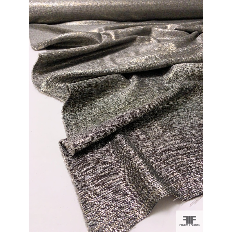 Metallic Silk Herringbone Lam – Metallic/Black Fabric by the Yard