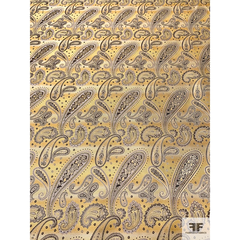 Paisley Silk Necktie Jacquard Brocade – Yellow / Taupe / Black Fabric by the Yard