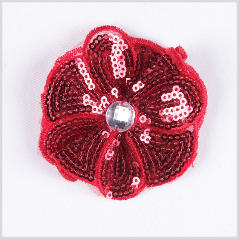 Red Sequin Flower Brooch