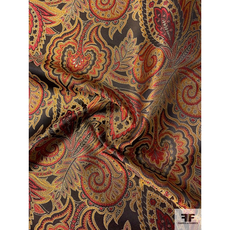 Regal Paisley Brocade with Sheen – Gold / Red / Black Fabric by the Yard