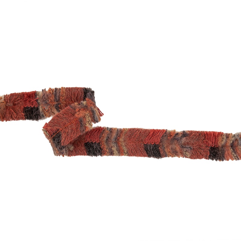 Rust, Charcoal and Orange Double Sided Wool Blend Brush Fringe Trim – 1″