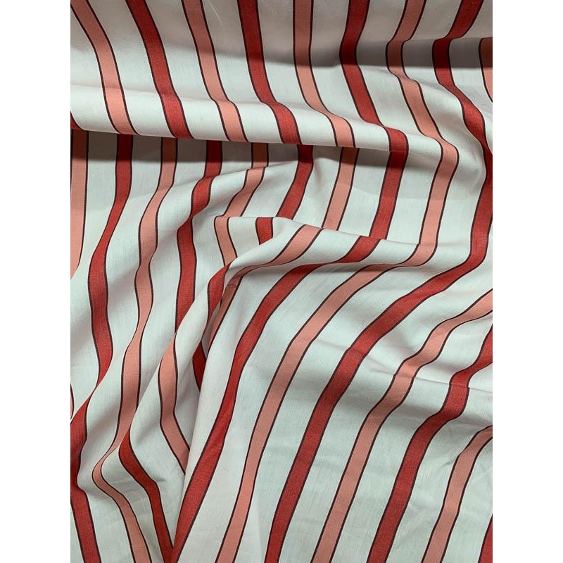 Striped Cotton Shirting – Red / Salmon / White Fabric by the Yard