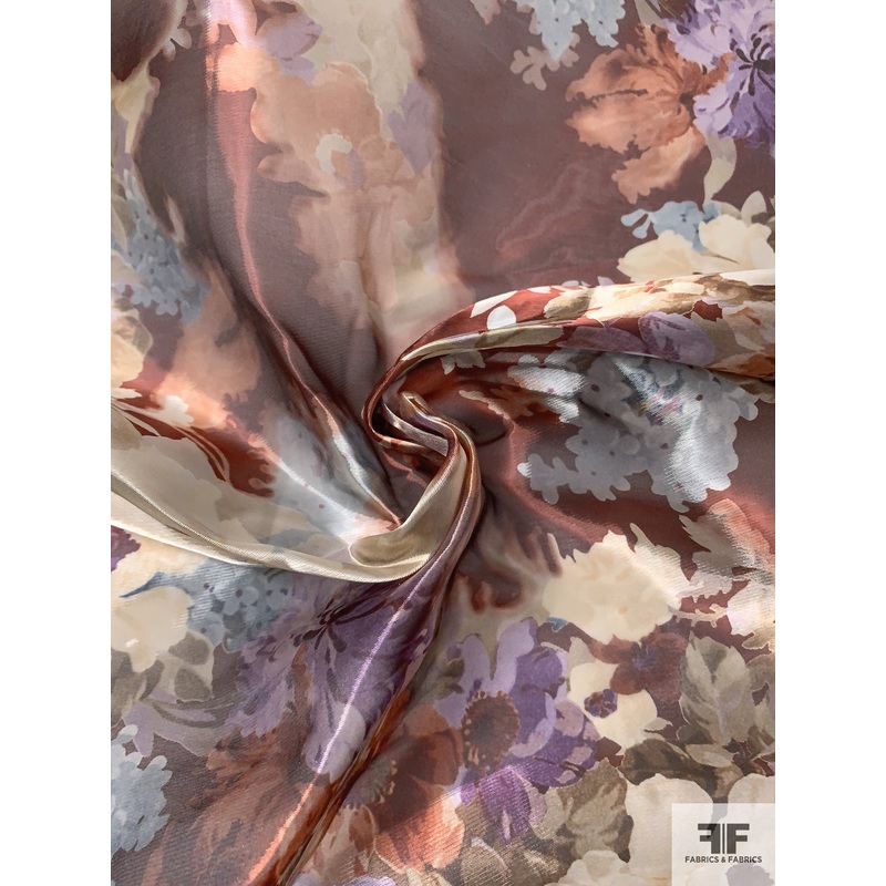 Swiss Jakob Schlaepfer Floral Printed Stiff Organza – Wine Red / Dusty Blue / Lavender / Cream Fabric by the Yard